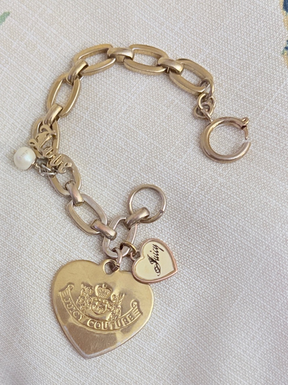 Juicy Couture Love Script "Let Them Eat Couture" Gold Charm Bracelet